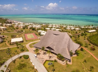 Aerial view of the resort on the coastline o f the Kenyan Riviera